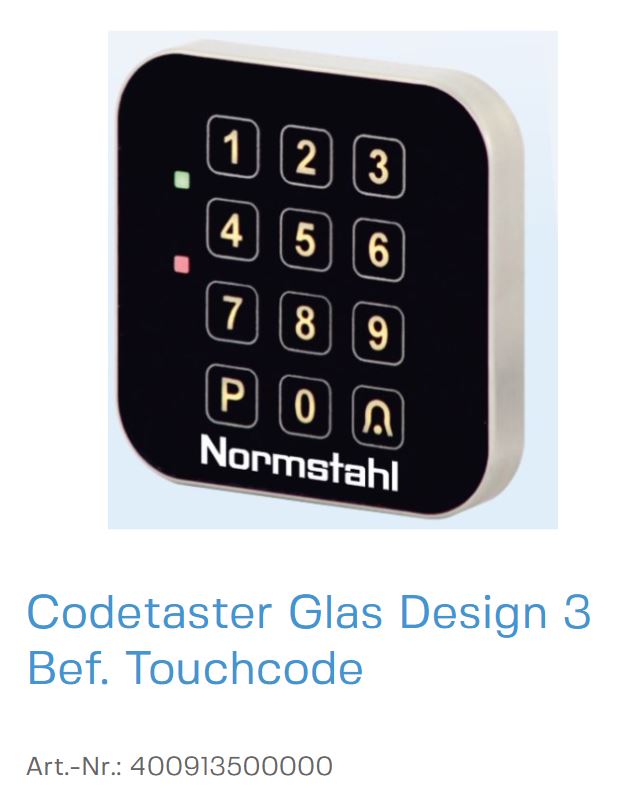Normstahl Codetaster Glas Design 3 Bef. Touchcode