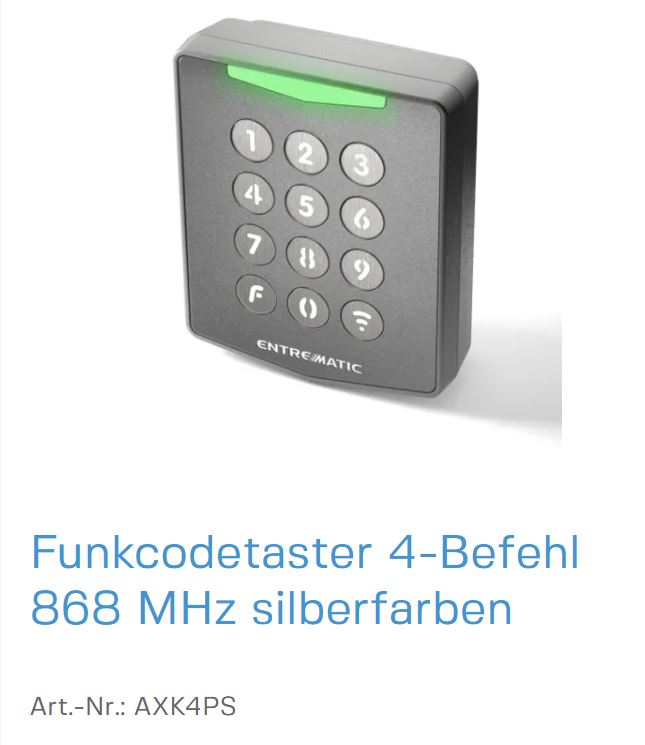 Normstahl Funkcodetaster 4-Befehl 868 MHz anthrazitgrau Mit ArtNr. AXK4PS auch in Silberfarben erhältlich