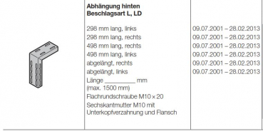 Hörmann Abhängung hinten Beschlagsart L, LD-498 mm links für die Industrietor Baureihe 30-40-50, 3095340