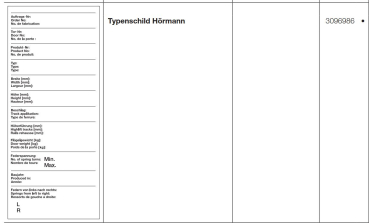 Hörmann Typenschild Hörmann für die Industrietore Baureihe 50 , 3096986