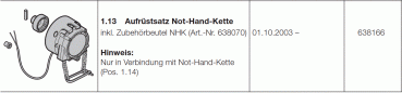 Hörmann Aufrüstsatz Nothandkette mit Zubehörbeutel NHK (Art.-Nr. 638070) WA 400 FU. 638166
