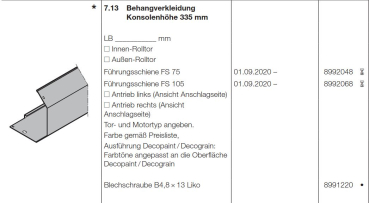 Hörmann Behangverkleidung Konsolenhöhe 335 mm Garagen-Rolltor RollMatic T, 8992048
