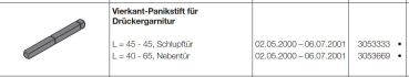 Hörmann Vierkant-Panikstift für Drückergarnitur L=45–45 für  Schlupftür Bautiefe 42 mit Panikfunktion B mit  ​Panikfunktion B selbstverriegelnd mit Panikfunktion D, 3053333