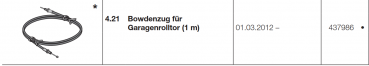 Hörmann Bowdenzug für Garagenrolltor (1m) für die Notentriegelung für RollMatic, 437986