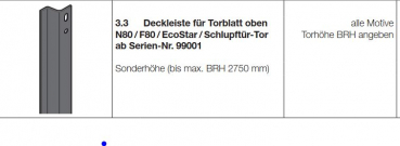 Hörmann Deckleiste für Torblatt oben N80 / F80 / EcoStar / Schlupftürtor Torhöhe 2250 mm, 1082276