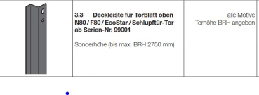 Hörmann Deckleiste für Torblatt oben N80 / F80 / EcoStar / Schlupftürtor Torhöhe 2500 mm, 1082326