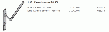 Hörmann Einbaukonsole ITO 400 / 500 FU kurz 375 mm-580 mm, 638213
