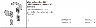 Hörmann Wechselgarnitur 92 gekröpft-flach Kunststoff schwarz Profilzylinder, 3096799