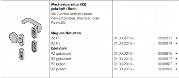 Hörmann Wechselgarnitur 92 gekröpft-flach Edelstahl poliert Baureihe 30-40-50-60, 3096803
