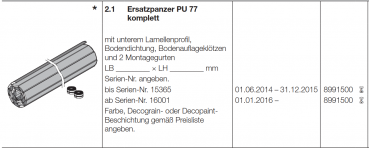 Hörmann Ersatzpanzer PU 77 komplett Innen-Rolltor und Rollgitter RollMatic, 8991500