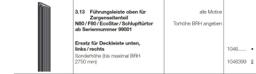 Hörmann Führungsleiste Ersatz für Deckleiste unten, links / rechts , 1046