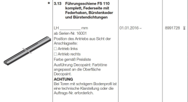 Hörmann Führungsschiene FS 110 komplett, Federseite, 8991728