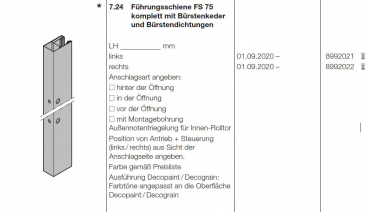 Hörmann Führungsschiene FS 75 komplett rechts Garagen-Rolltor RollMatic T, 8992022