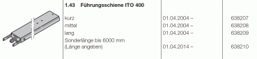 Hörmann Führungsschiene lang ITO 400 / 500 FU (FS 400), 638209