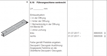 Hörmann Führungsschiene senkrecht Rechts für Garagen-Deckenlauftor - RollMatic OD, 8993506