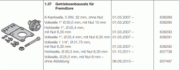 Hörmann Getriebeanbausatz für Fremdtore Vollwelle 1“, Ø 25,4 mm mit Nut 6,35 mm, 638291