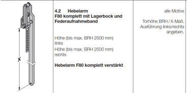 Hörmann Hebelarm F80 komplett für die Torhöhe 2200 mm von innen gesehen links, 1249557