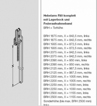 Hörmann Hebelarm F80 komplett für die Torhöhe 2075 mm von innen gesehen links, 1249543