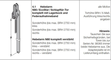 Hörmann Hebelarm N80 komplett für die Torhöhe 2500 mm von innen gesehen rechts, 1049707