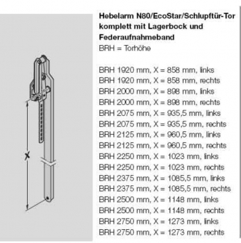 Hörmann Hebelarm N80 komplett für die Torhöhe 2125 mm von innen gesehen links, 1049504