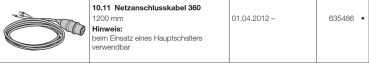 Hörmann Netzanschlusskabel Länge 1200 mm, 635486