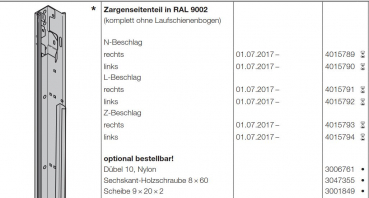 Hörmann LPU 67 Thermo Zargenseitenteil in RAL 9002 N-Beschlag links für die Baureihe 40, 4015790