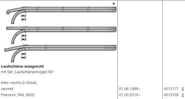 Hörmann Laufschiene waagrecht mit Set: Laufschienenbogen 90° für die Baureihe 40, Renomatic, Ecostar, 4012171