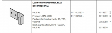 Hörmann Laufschienenklammer, RC2, Beschlagsart Z für Baureihe 40 (Privat Tore), 4018277