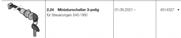 Hörmann Miniaturschalter 3-polig 545 / 560 Steuerung, 4514327