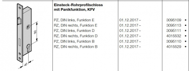 Hörmann Panikschloss 40-92- 9 Funktion E für Wechselgarnitur PZ  DIN rechts DIN links der Industrietor Baureihe 50, 3095109