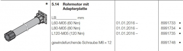 Hörmann Rohrmotor mit Adapterplatte L120-M05 (120 Nm) HG 75 TD, 8991735
