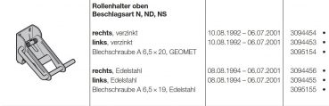 Hörmann Rollenhalter oben rechts Beschlagsart für Baureihe 30, 40 und Industrie-Baureihe 30, 40, 50, 3094454