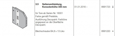 Hörmann Seitenverkleidung, Konsolenhöhe 335 mm RollMatic, 8991220