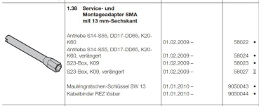 Hörmann Ersatzteile für Roll-und Rolltorantriebe:  Service- und Montageadapter SMA mit 13 mm-Sechskant, S23-Box, K09 verlängert, 58027
