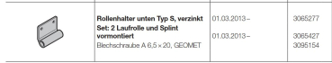 Hörmann Set: 2 Laufrolle und Splint vormontiert für Baureihe 30-40-50, 3065427