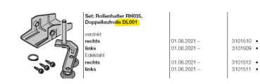 Hörmann Set Doppellaufrolle DL001, links BR 60, 3101509