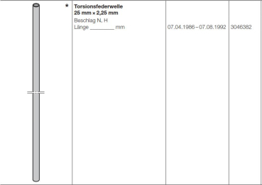 Hörmann Torsionsfederwelle 25 mm x 2,25 mm für Baureihe 20, 30 Beschlag N,H (Privat Tore), 3046382