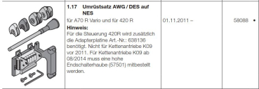 Hörmann Ersatzteile für Roll-und Rolltorantriebe:  Umrüstsatz AWG/DES auf NES für A70 R Vario  und für 420 R, 58088