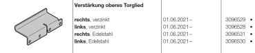 Hörmann Verstärkung oberes Torglied rechts verzinkt BR 60, 3096529