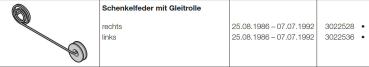 Hörmann Schenkelfeder links  mit Gleitrolle neu-(von innen gesehen)-Industrietorbaureihe 20, 3022536