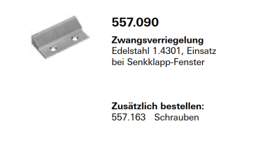 Jansen Janisol Arte 2.0, Zwangsverriegelung, Edelstahl 1.4301, Einsatz, bei Senkklapp-Fenster, Artikel Nr.557.090