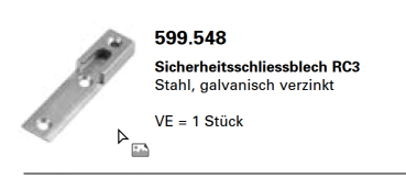 Jansen-Economy 50 RC Fenster, Sicherheitsschliessblech RC3 Stahl, galvanisch verzinkt, Artikel Nr. 599.548