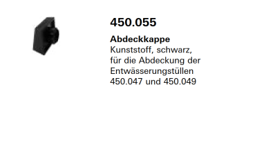 Jansen Janisol Arte 2.0, Abdeckkappe Kunststoff, schwarz für die Abdeckung der Entwässerungstüllen, 450.055