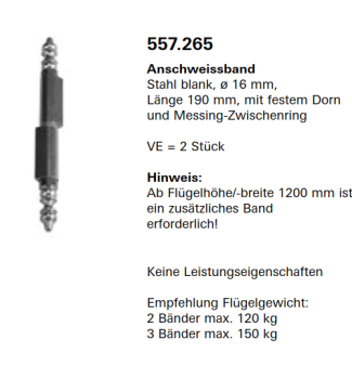 Jansen Janisol Arte 2.0, Anschweissband Stahl blank, ø 16 mm, Länge 190 mm, mit losem, Artikel Nr. 557.265