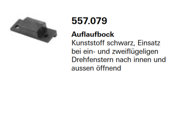 Jansen Janisol Arte 2.0, Auflaufbock Kunststoff schwarz, Einsatz bei ein- und zweiflügeligen Drehfenstern, Artikel Nr. 557.079