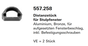 Jansen Janisol Arte 2.0 Distanzstück für Stulpfenster, Aluminium Bronze, für aufgesetzten Fensterbeschlag, Artikel Nr.557.258