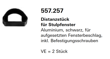 Jansen Janisol Arte 2.0 Distanzstück für Stulpfenster, Aluminium schwarz, für aufgesetzten Fensterbeschlag, Artikel Nr.557.257