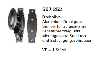 Jansen Janisol Arte 2.0 Dreholive, Aluminium-Druckguss, Bronze, für aufgesetzten Fensterbeschlag, Artikel Nr. 557.252