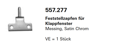 Jansen Janisol Arte 2.0 Feststellzapfen für Klappfenster, Messing, Satin Chrom, Artikel Nr.557.277