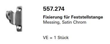 Jansen Janisol Arte 2.0 Fixierung für Feststellstange Messing, Satin Chrom, für aufgesetzten Fensterbeschlag, Artikel Nr.557.274